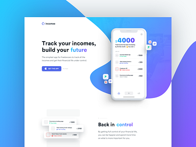 Incomee landing page app clean earning freelance freelancer homepage income ios landing minimal tracking web