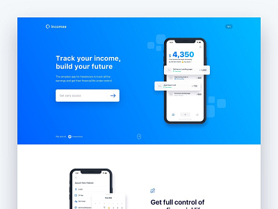 New Incomee App landing page app blue design desktop freelancer homepage interaction landing page minimal mobile modern ui ux web webflow website