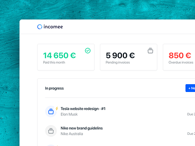 Incomee 2.0 - Super simple invoicing app for creatives app blue clean design finance flat freelancer invoice minimal startup ui ux webapp