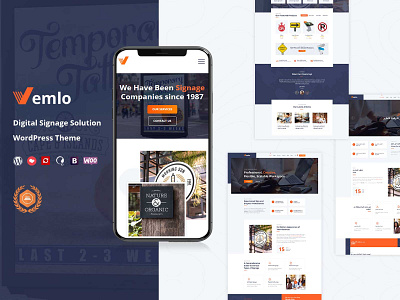 Vemlo - Digital Signage Services WordPress Theme blog design business digital art digital illustration digital painting digital signage digital signature illustration responsive design sign board business woocommerce wordpress development wordpress theme