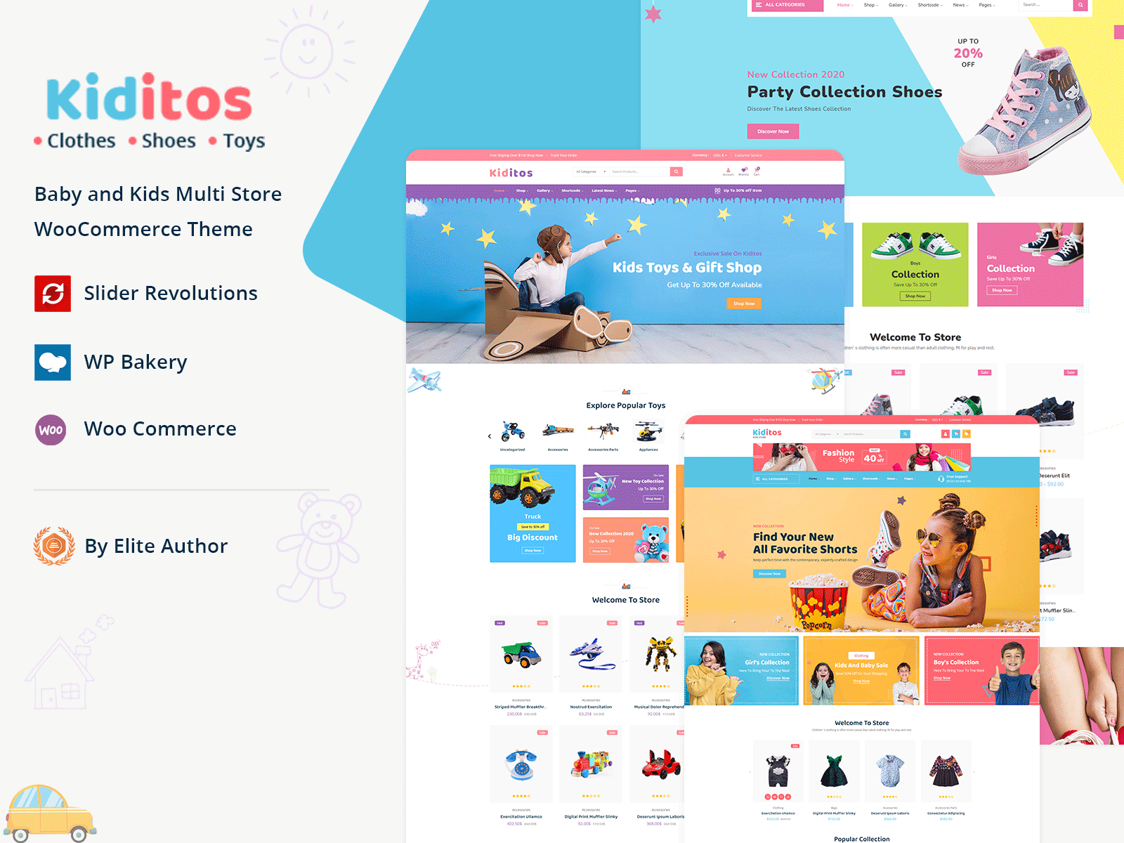 Kiditos - Baby and Kids Multi Store WooCommerce Theme ecommerce design kids store responsive design shop design shopping cart woocommerce wordpress theme