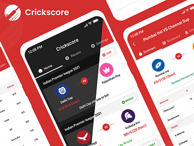 Crickscore App UI cricket cricketappui design graphic design livescore logo ui