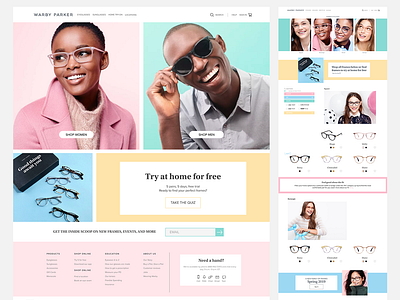 Warby Parker Redesign colorful ecommerce homepage pastel product page redesign warby parker web design