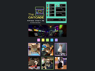 Catcade Redesign - Moodboard arcade cat cafe catcade inspiration mood board pastel neon redesign retro video games visual design visual guide