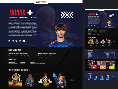 Overwatch League Redesign - Player Profile blizzard entertainment brand design design esports excelsior gaming interface design jjonak new york overwatch league owl player redesign ui ux video game visual design website