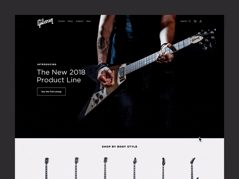 Gibson — Home Page & Shopping gibson guitars los angeles minimal new york product product detail responsive web shopping ui ux web design