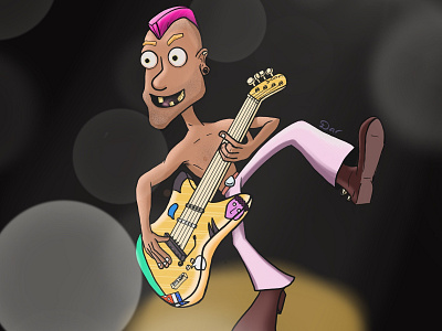 Rockstar cartoon character design childrens illustration guitar guitarist hippy illustration