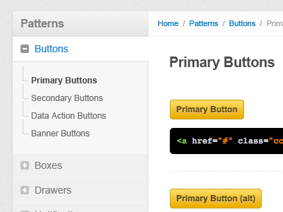 Pattern Library blue breadcrumb buttons call to action clean cta designed grey library list navigation navs neutral pattern primary button style guide ui ux