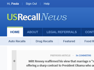 Recall News WIP app articles bevel blog green interface journal links nav news pattern subnav tabs