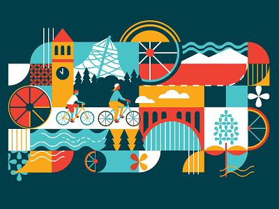 Gonzaga Bike Mural bike bold design geometric grid illustration scandinavian spokane