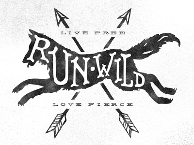 Run Wild animals stamp typography wolf