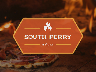 South Perry Pizzal Logo fire flames hexagon logo pizza woodfire