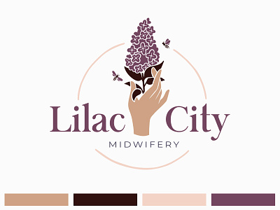 Lilac City Midwifery Logo bees hand lilac logo midwife midwifery