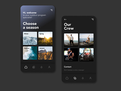 Dark UI / Outdoor program guide app app application design mobile typography ui