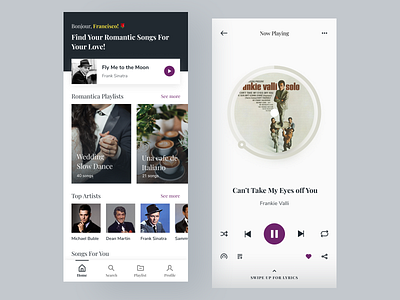 Elegant Music App app app design black black ui clean clean design desain design mobile mobile app mobile ui music music app music player song typography ui ui design user interface ux