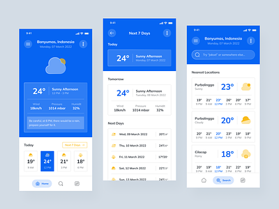 Sunnday - Weather Monitoring App blue clean design desain design ios mobile app mobile design mobile ui typography ui uiux user interface ux weather weather app weather design weather monitoring