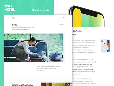 Two - One "News Blog Design" blog design flat menu navigation portfolio site studio ui web work