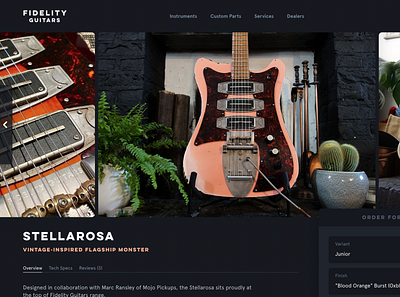 Fidelity Guitars Product Page dark ecommerce guitar