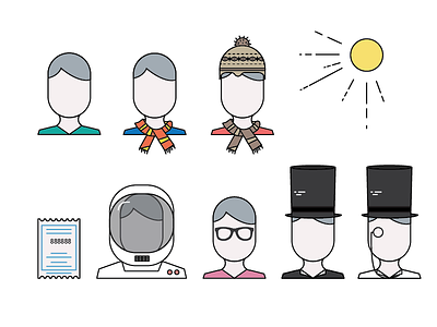 Minimal and flat astronaut glasses hipster monocle people person profile scarf sun ticket top hat user