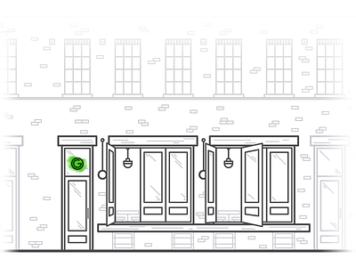Glasserie black and white brooklyn building clean exterior greenpoint illustration nyc simple