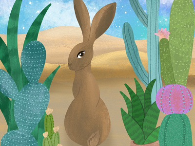 Desert Hare cacti cactus childrens book childrens book illustration childrens books childrens illustration desert design digital art drawing hare illustration photoshop photoshop art procreate rabbit