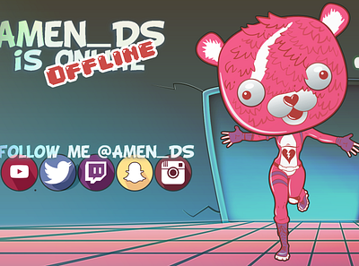 Twitch Offline Screen Commission bear commission cuddle cuddle team leader cute fortnite gamer gaming heart illustraion offline offline screen overlay pink streamer vector vector art