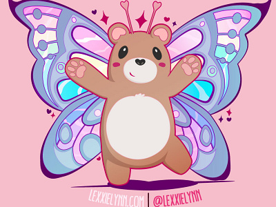 Butter Bear!! bear brown bear butterfly cute cute art happy heart hug illustrator lexxielynn love pink rainbow vector vector art