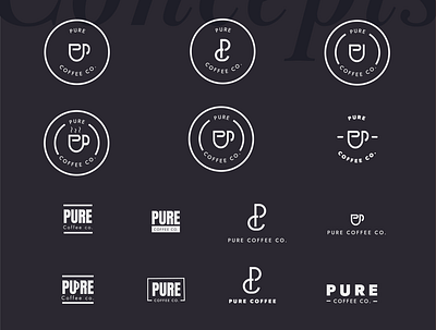 Pure Coffee Co | Logo Concepts adobe brand design brand identity branding coffee shop coffee shop logo design flat flat logo flat logo design illustrator logo logo concept logo concepts logo designer logo mark logodesign minimal minimalist logo minimalist logo design