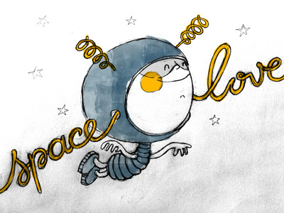 A little astronaut in love illustration sketch