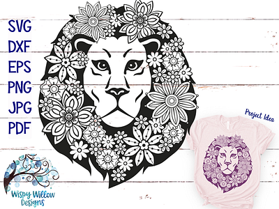 Floral Lion Zentangle SVG cricut cut file lion svg vinyl