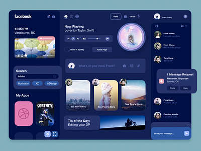 Facebook OS Dark UI (and 2019 Recap) branding canada figma icon illustration photoshop product design sketch sketchapp student ux uxdesign uxui vector