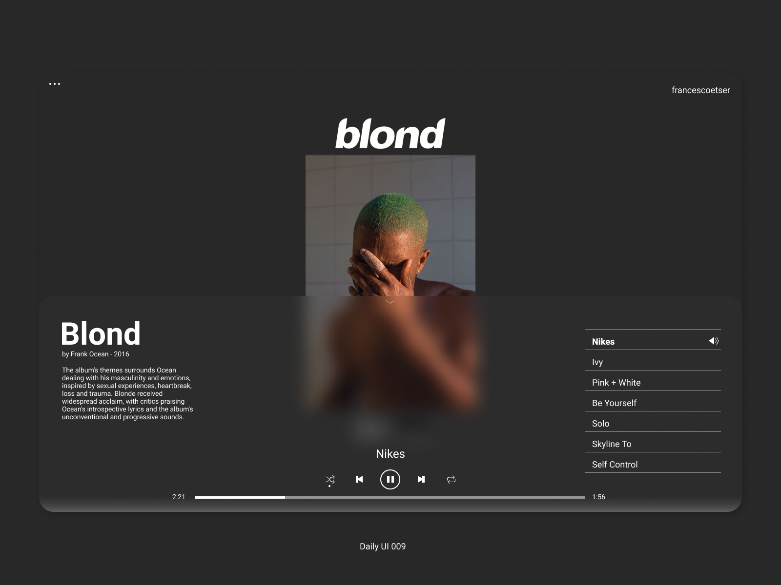 Daily Ui 009 1 Music Player By Frances Coetser On Dribbble