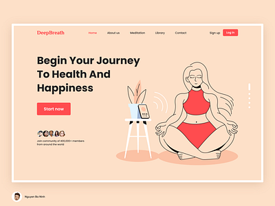 Deep Breath - Meditation Website Concept design drawing dribbble girl healing health illustration meditation ui website