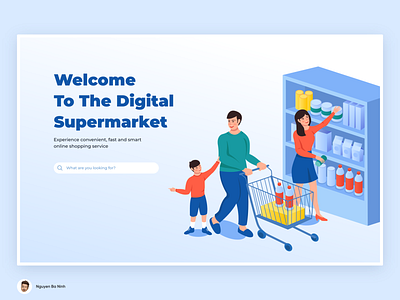 Digital Supermarket Concept design drawing dribbble family happy illustration shopping ui web website