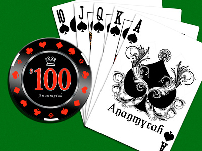 A Poker Hand 100 ananmyrah card game casino chip design dollar five card draw illustration poker royal flush spades texas holdem vector