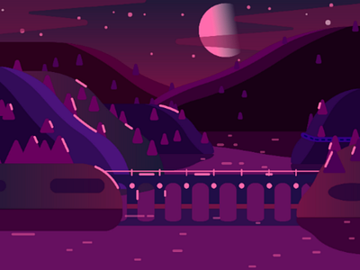 Night vibes flat design flat illustration illustration landscape design night pink color