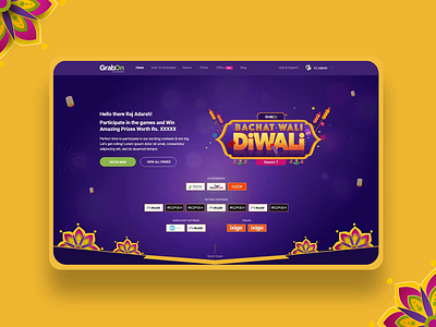 GrabOn Diwali Contest Season 7 Landing Page contest coupon design diwali diwali game diwali site diwali ui festival games grabon illustration landing page season ui ui ux ux vector web game webpage website
