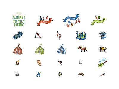 Summer Family Picnic Icons carnival corporate family family party iconography icons illustration party picnic tent