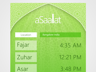 aSaalat Windows Phone App design graphics microsoft muslim prayers timing photoshop prayer timing salat times windows phone