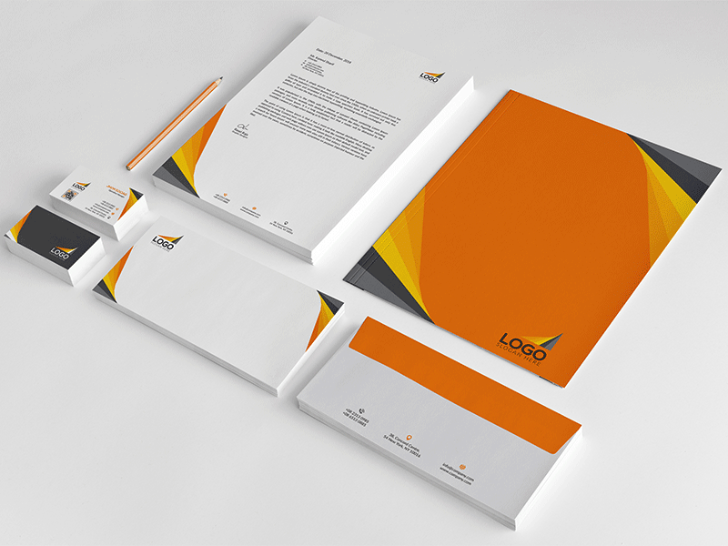 Corporate Branding Identity blue business business card clean cool creative grey letter letterhead minimal minimalist modern orange print print ready professional simple stationery