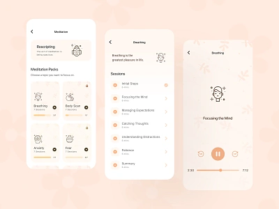 Meditation UI for Stamurai calm meditate meditation mindfulness minimal relaxation salmanwap ui design yoga app zen