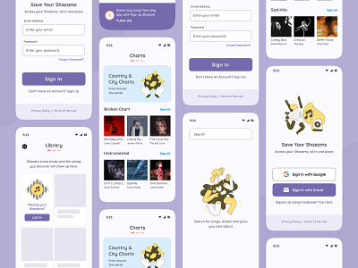 Shazam Music App Redesign album album art cute kawaii login minimal music app redesign salmanwap shazam sign up ui design uplabs