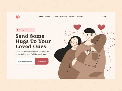 Hug Day Website Design couples cute header hero section hug day hugs kawaii landing page love romance romantic salmanwap valentine valentines day website website design