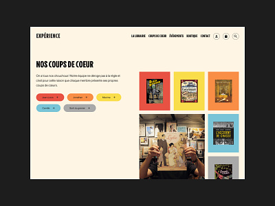 Librairie Expérience - Page Coup de coeur animation figma librairie livres motion graphics typography ui ux webdesign
