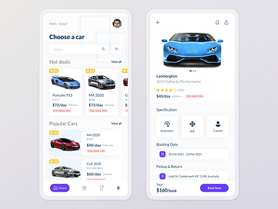 Car rental mobile design app car design explorations rent car ui