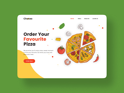 Cheeza Pizza Landing Page app branding clean culinary design flat food interface landing page minimal pizza service ui ux webdesign website