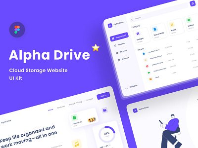 Alpha Drive Cloud Storage Website UI Kit artists clean cloud cloud app design drive flat minimal storage app ui ux website