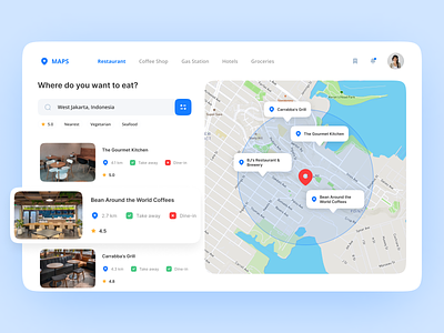 Place Finder Maps app clean coffe design explorations finder food gas stations gmaps groceries hotels leaflet maps minimal openstreetmaps restaurant shop ui ux