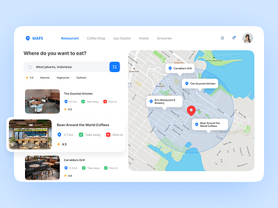 Place Finder Maps app clean coffe design explorations finder food gas stations gmaps groceries hotels leaflet maps minimal openstreetmaps restaurant shop ui ux