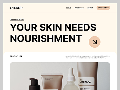 SKINKER - Beauty Products Landing Page app beauty bold clean cosmetic cosmetics design explorations illustration landing landing page makeup minimal ordinary skin skincare swiss typography ux